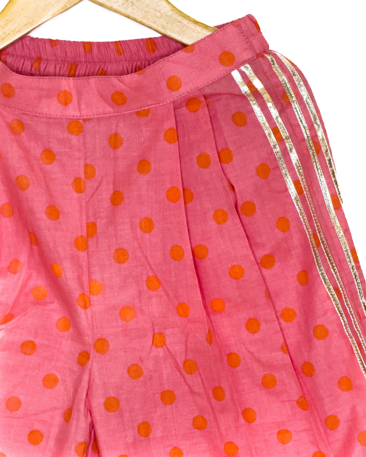 Peach Orange Polka Dot Cotton Kurti Palazzo Set