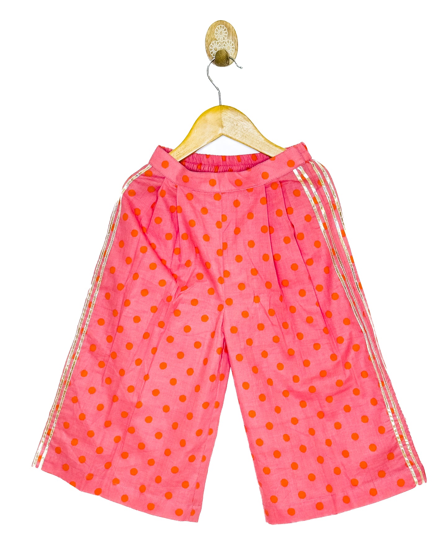 Peach Orange Polka Dot Cotton Kurti Palazzo Set
