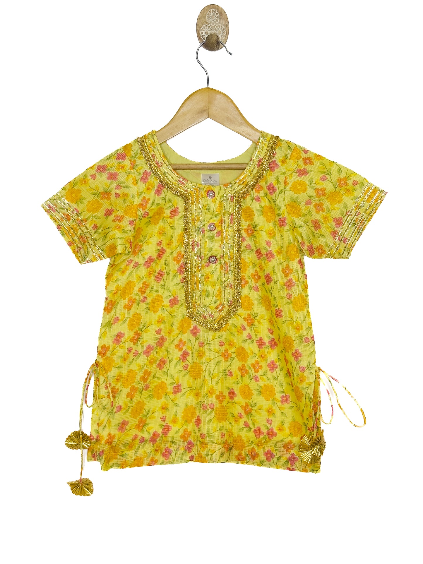 Yellow Floral Kota Doria Sharara Set with Dupatta