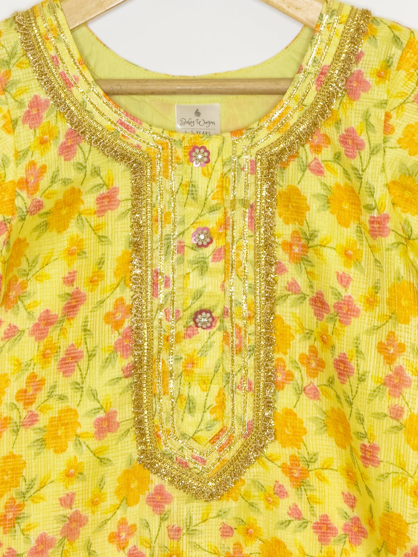 Yellow Floral Kota Doria Sharara Set with Dupatta