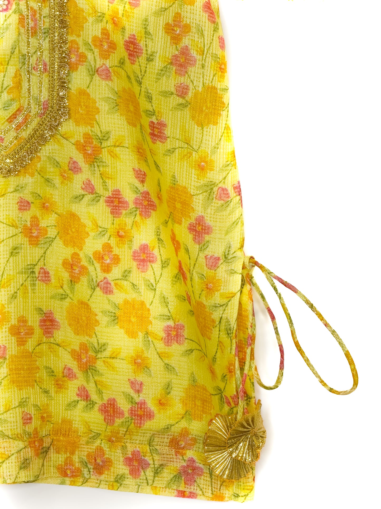 Yellow Floral Kota Doria Sharara Set with Dupatta