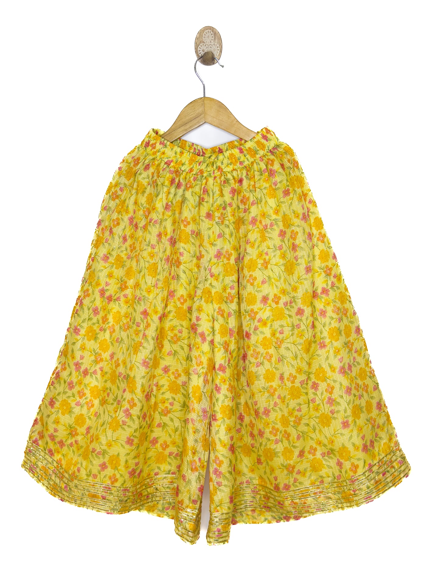 Yellow Floral Kota Doria Sharara Set with Dupatta