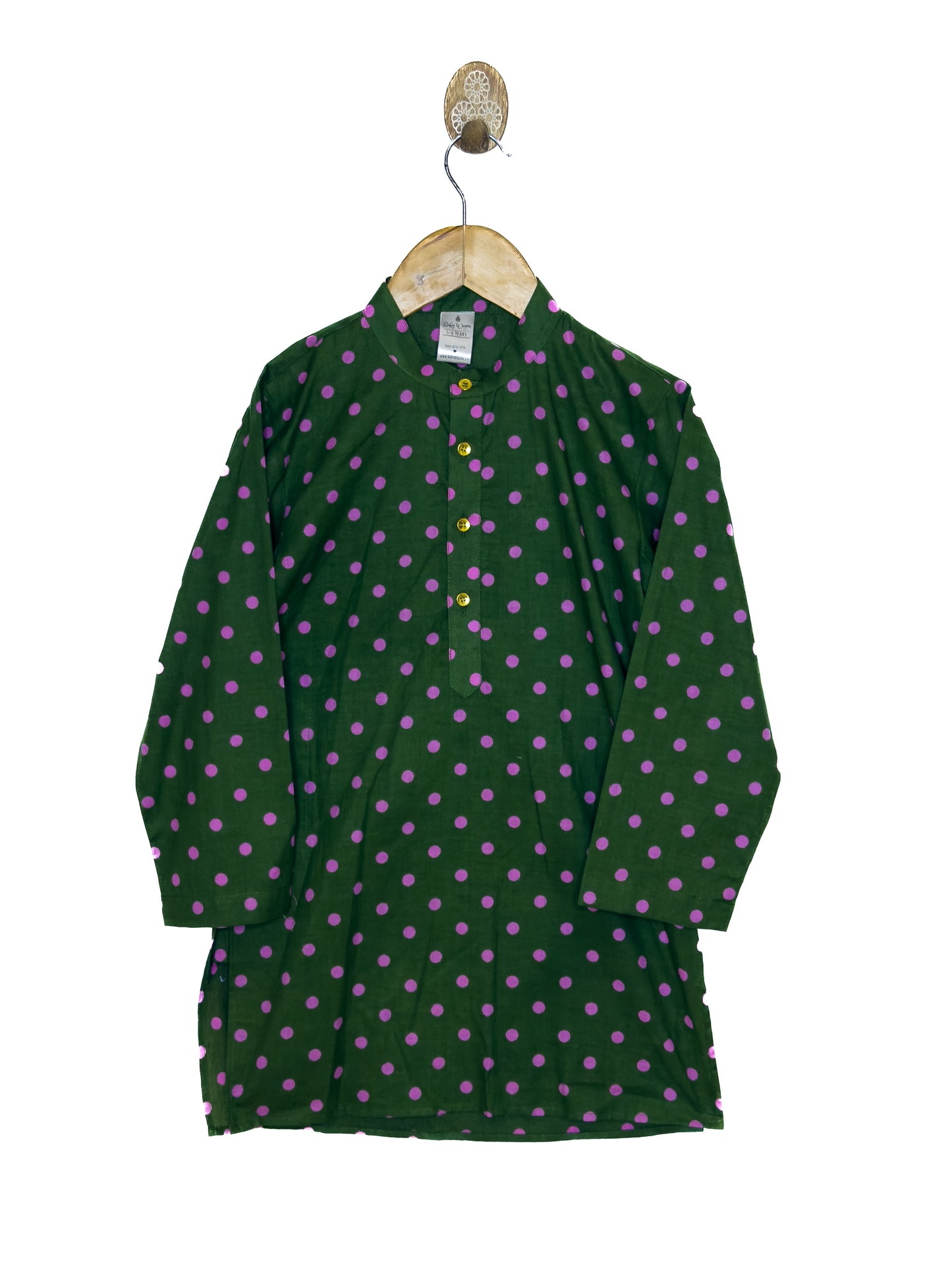 Green Pink Polka Dot Cotton Kurta Pyjama Set