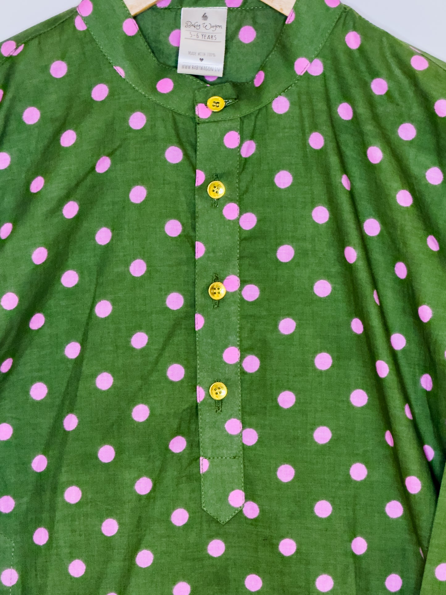 Green Pink Polka Dot Cotton Kurta Pyjama Set
