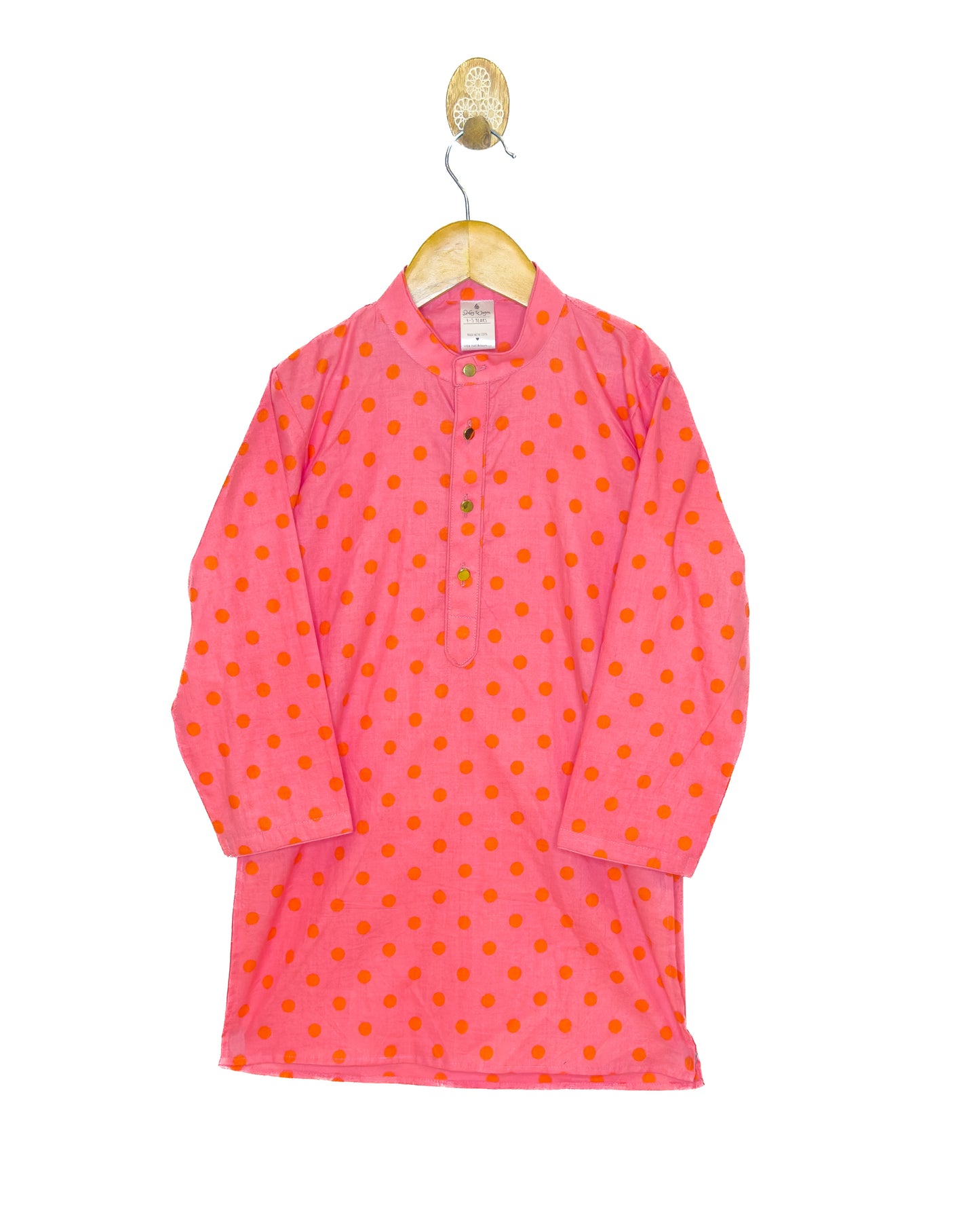 Peach Orange Polka Dot Cotton Kurta Set