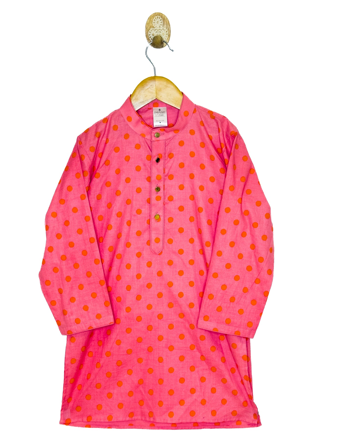 Peach Orange Polka Dot Cotton Kurta Set