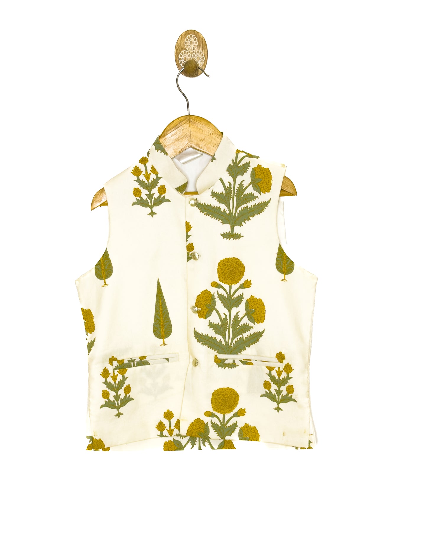 Off-White Floral Cotton Jacket Kurta Set
