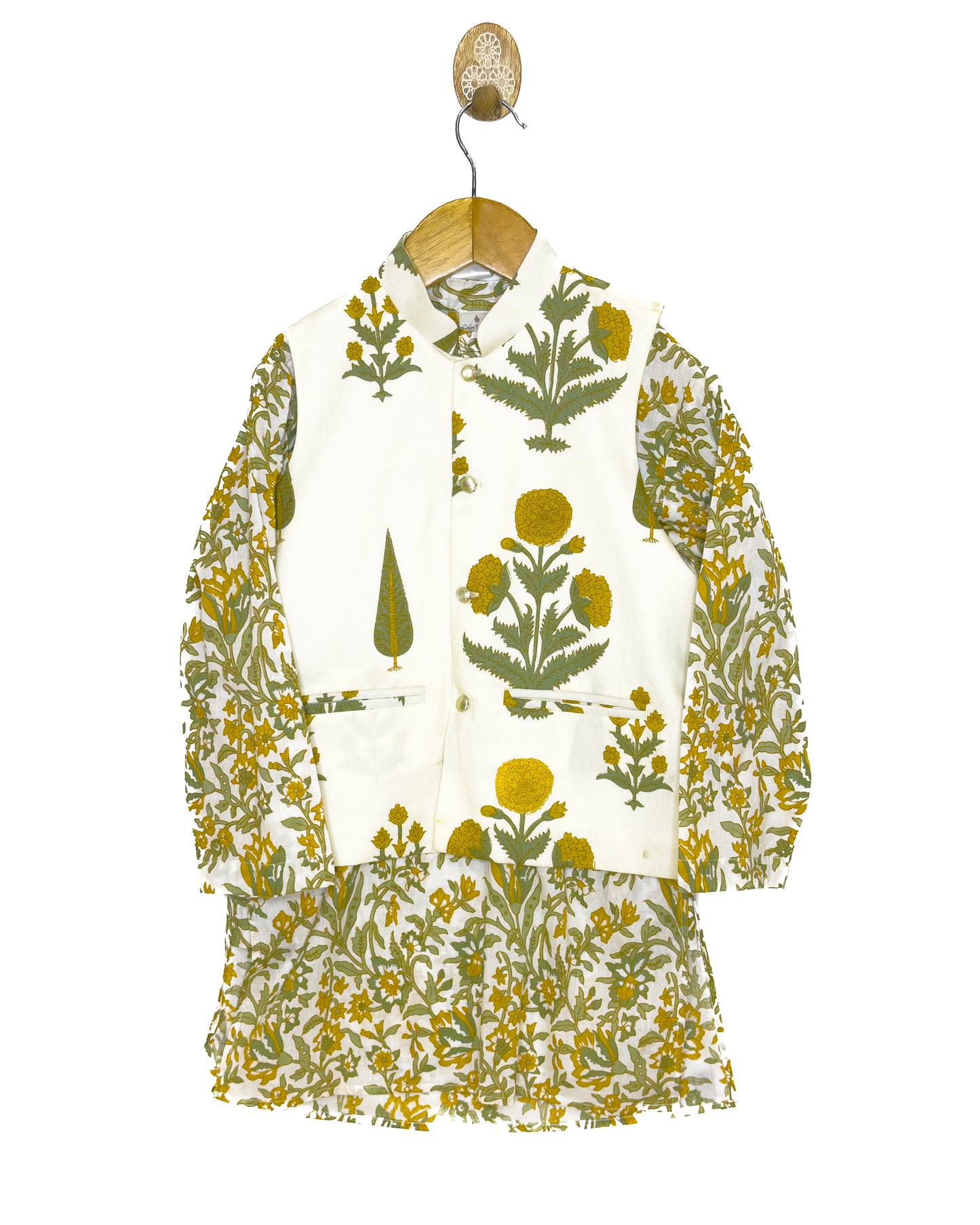 Off-White Floral Cotton Jacket Kurta Set