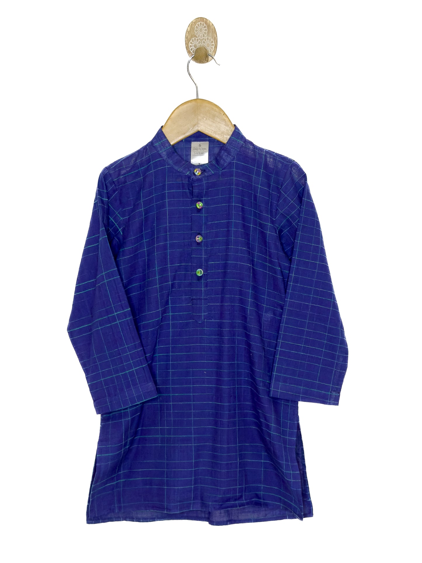 Royal Blue Check Khadi Kurta Set