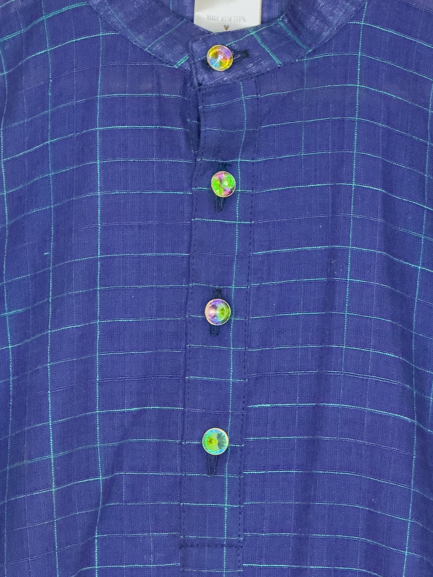 Royal Blue Check Khadi Kurta Set