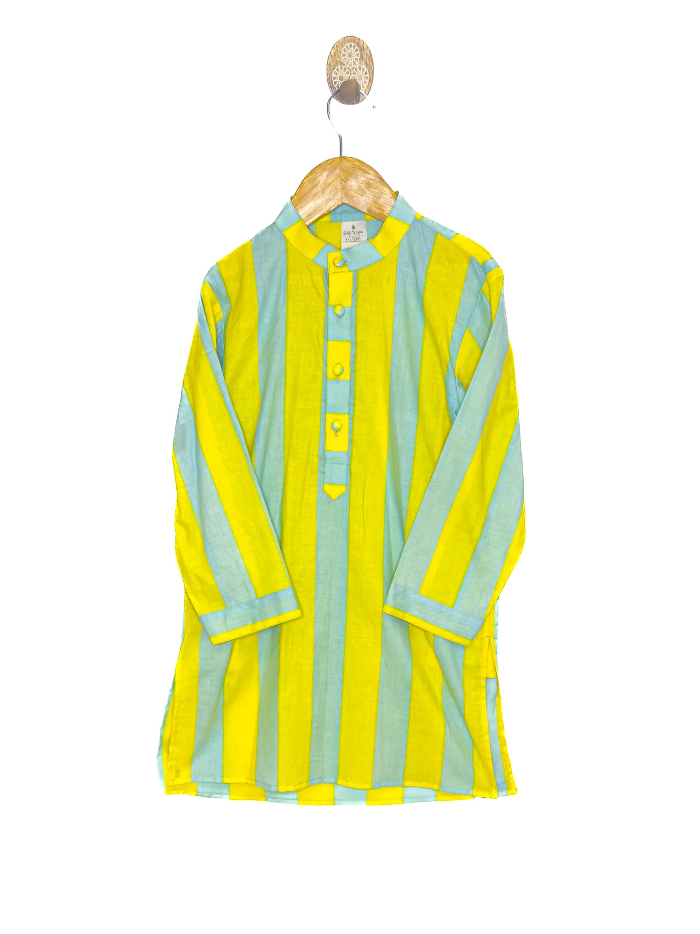 Yellow Blue Stripe Cotton Kurta Set