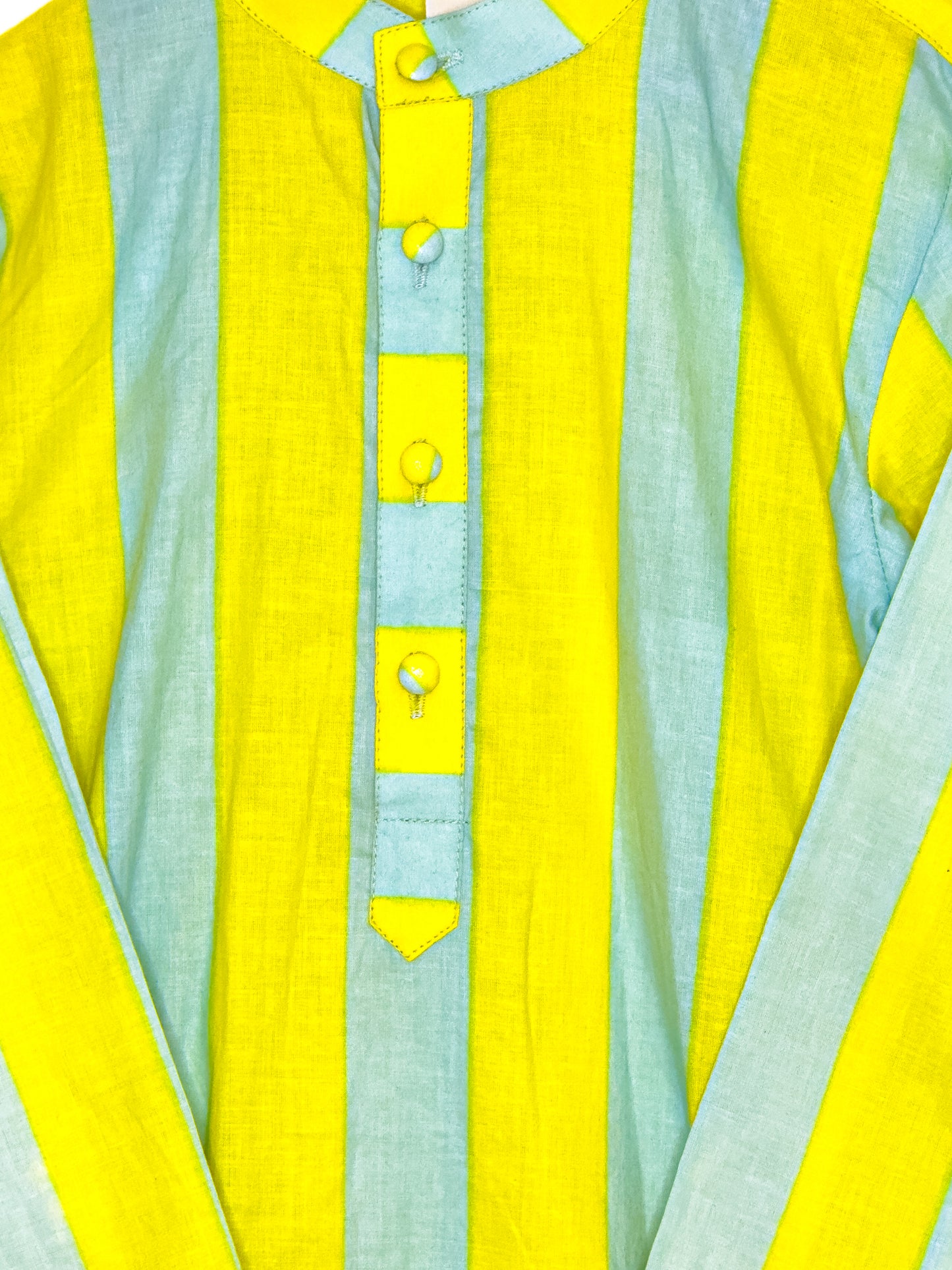 Yellow Blue Stripe Cotton Kurta Set