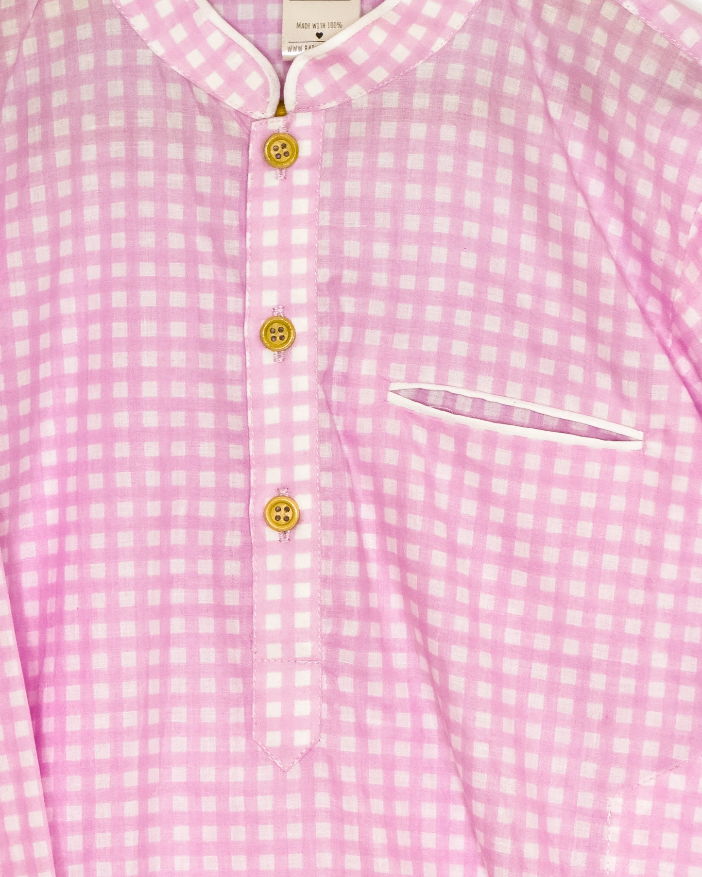 Pink Check Cotton Kurta Set