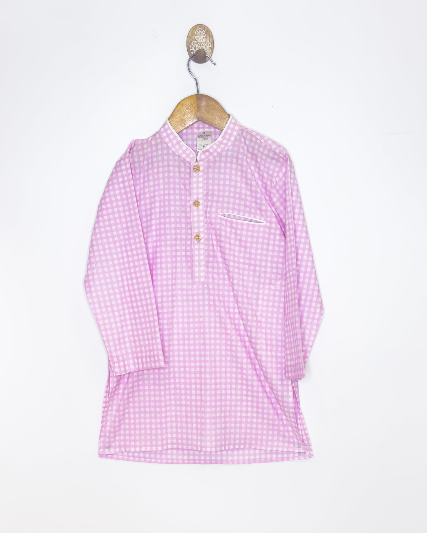 Pink Check Cotton Kurta Set