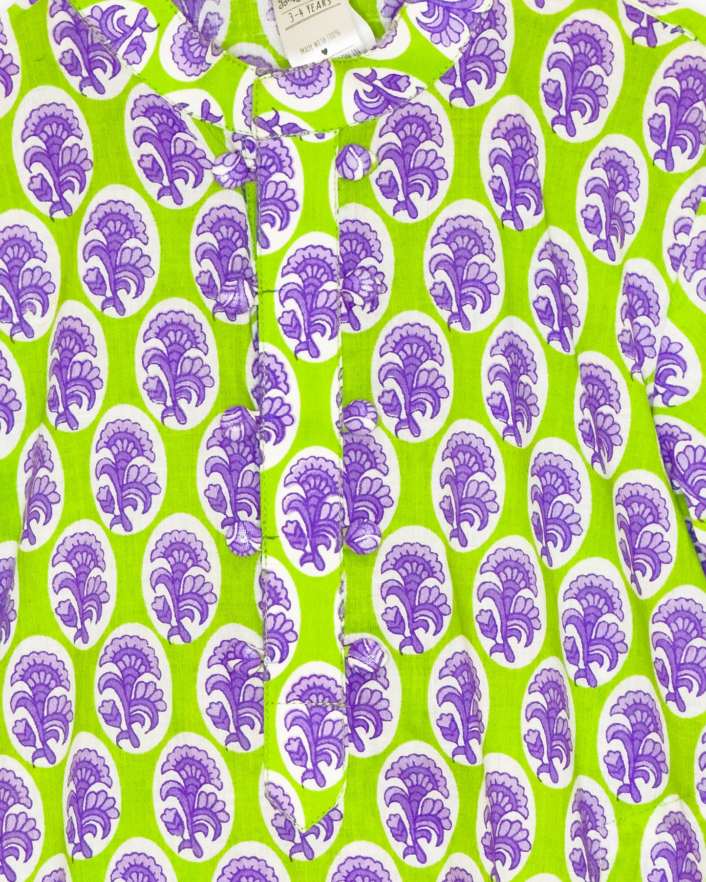 Green Purple Printed Cotton Kurta Set