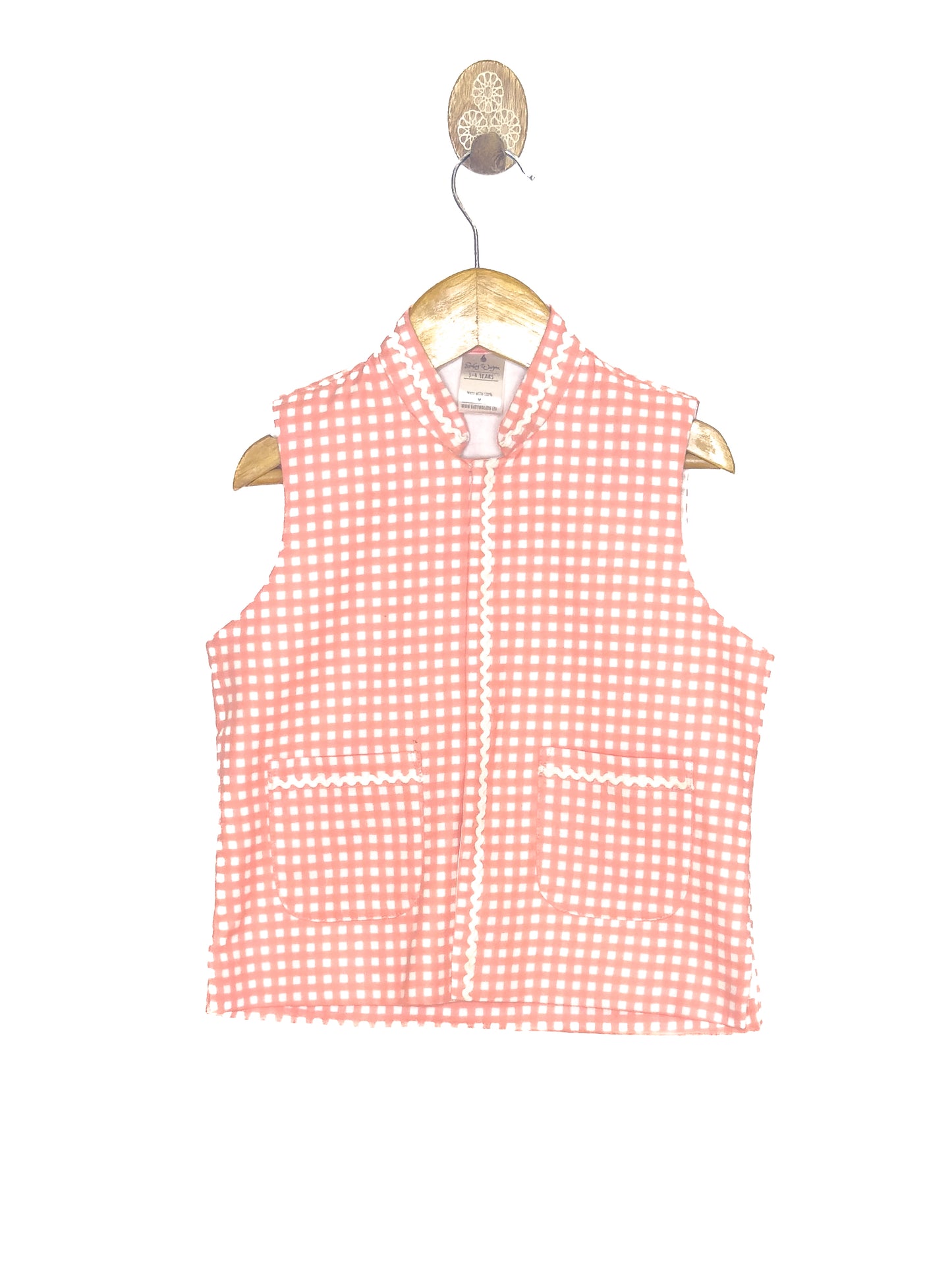Peach Check Festive Jacket Kurta Set