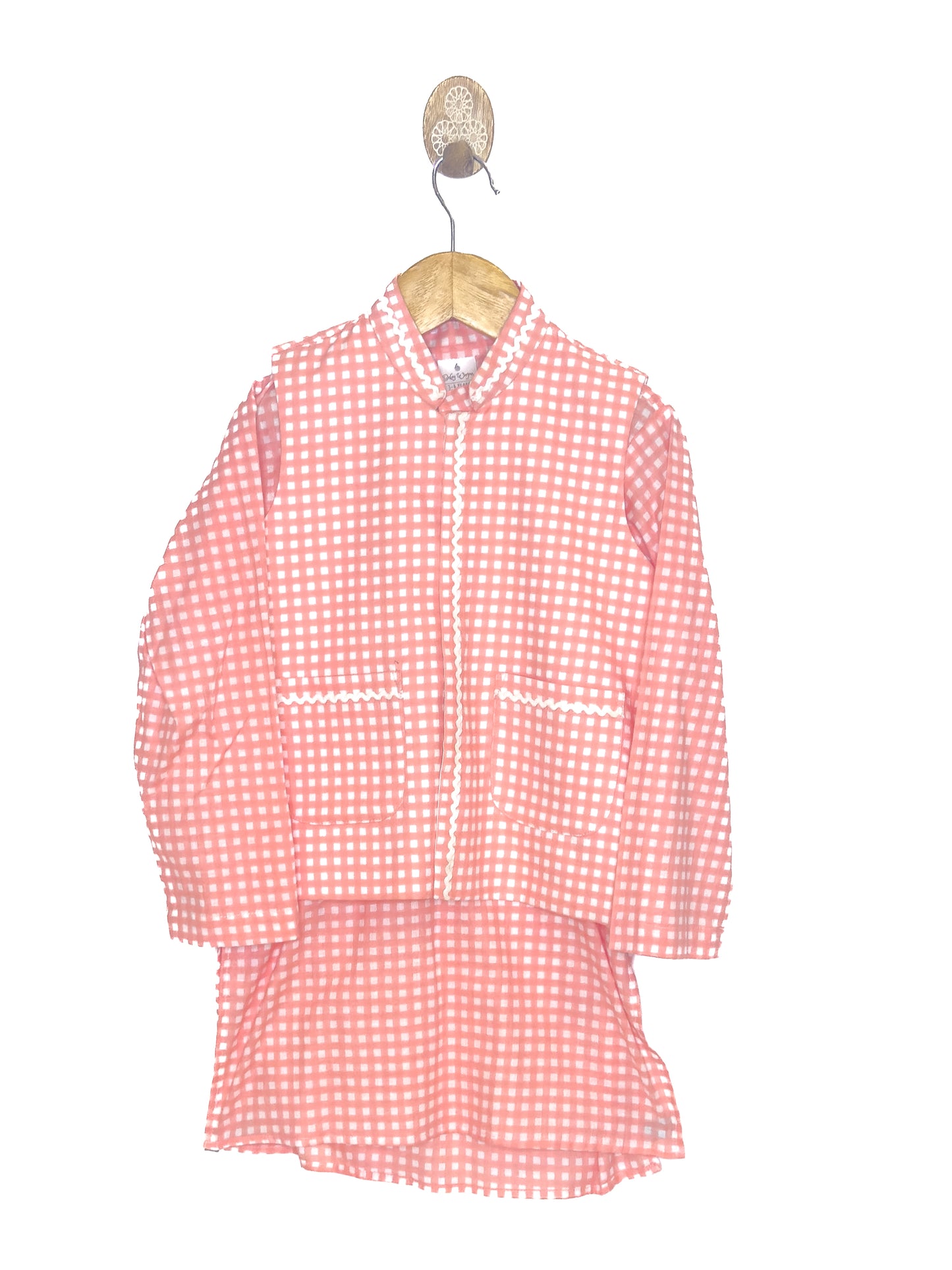 Peach Check Festive Jacket Kurta Set