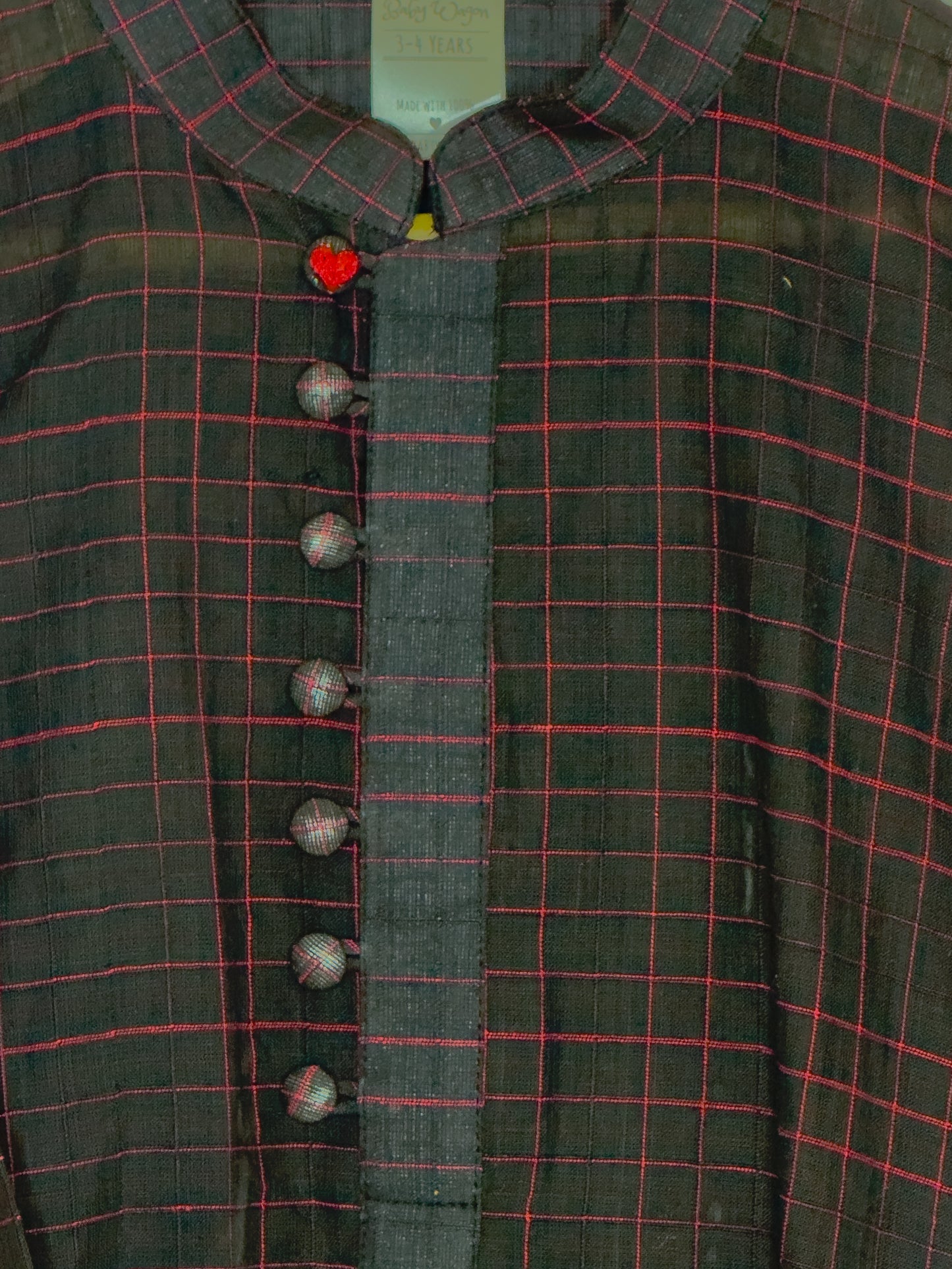 Black Red Check Khadi Kurta Set
