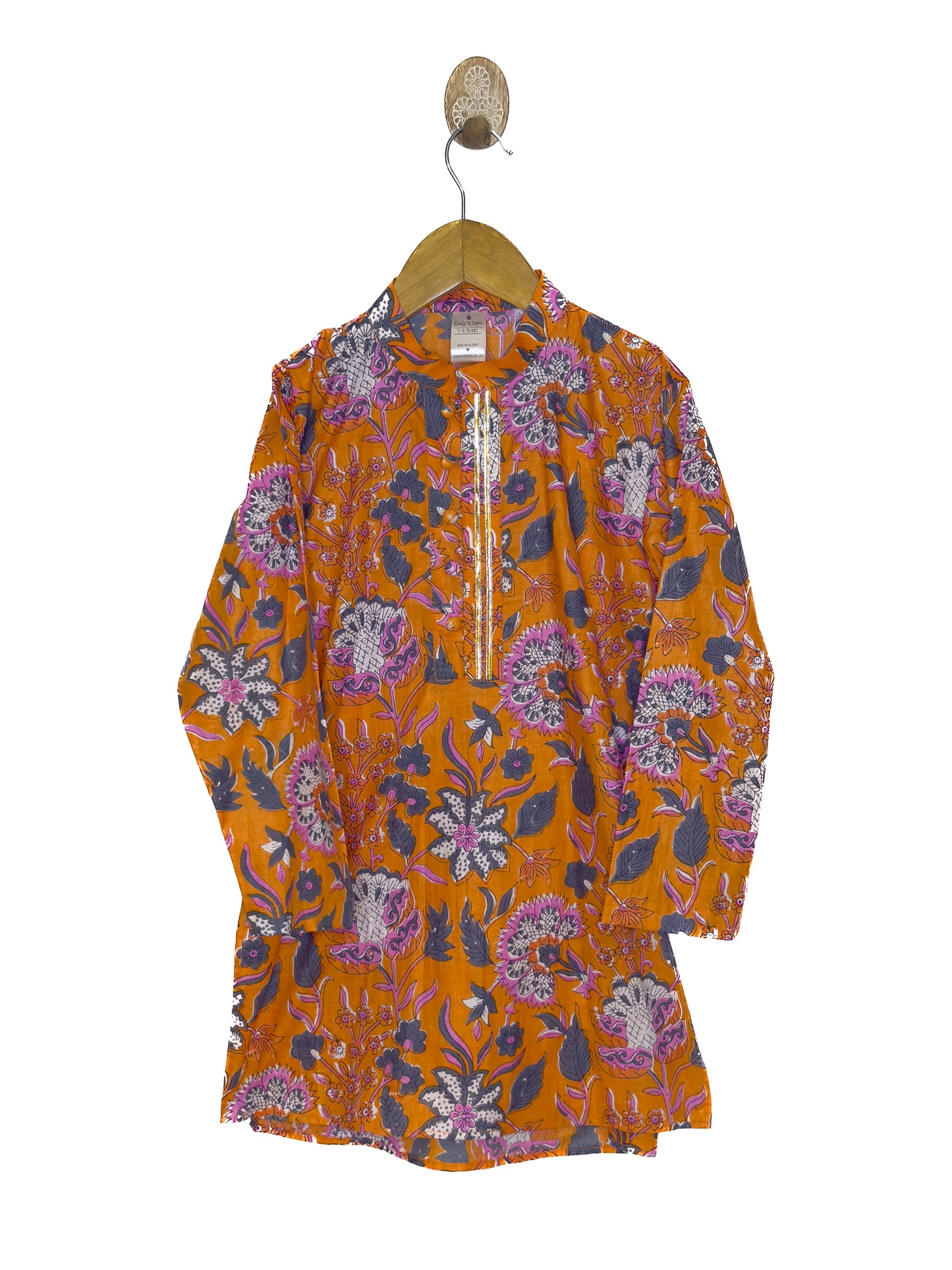 Orange Floral Cotton Kurta Set