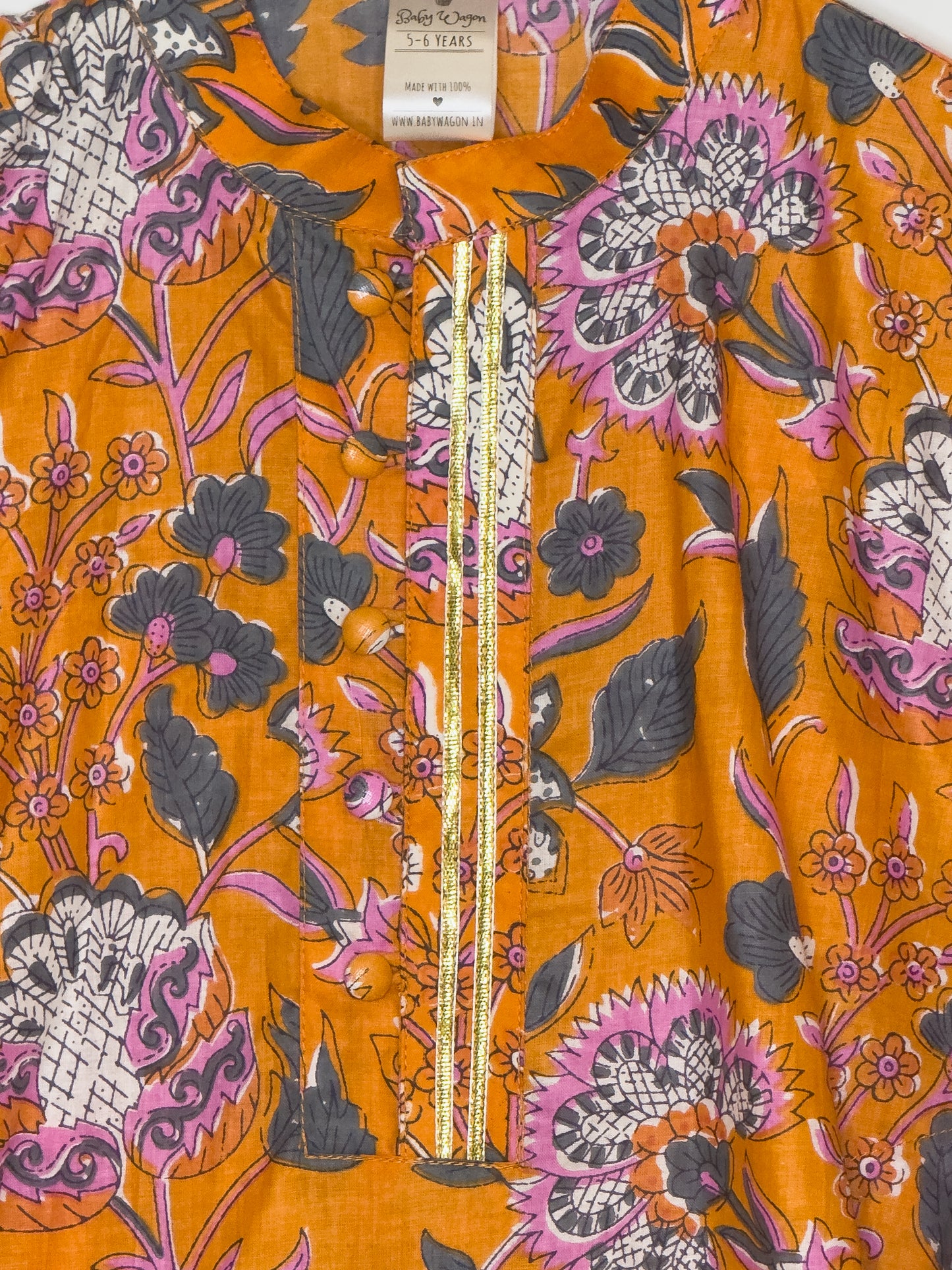 Orange Floral Cotton Kurta Set