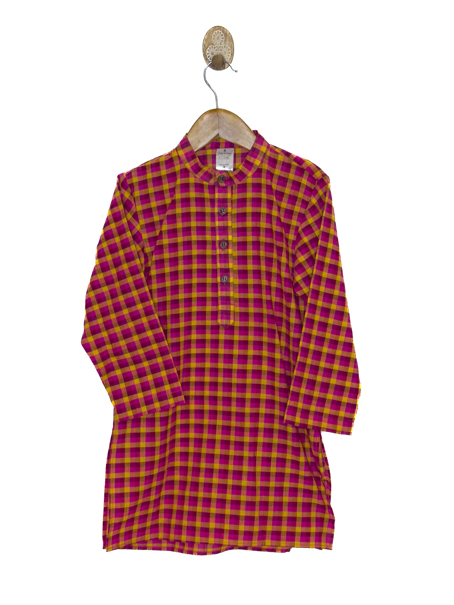 Pink Mustard Check Khadi Kurta Set