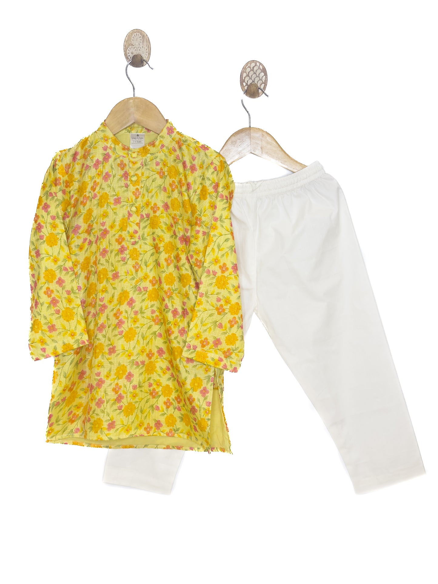 Yellow Floral Kota Doria Kurta Set