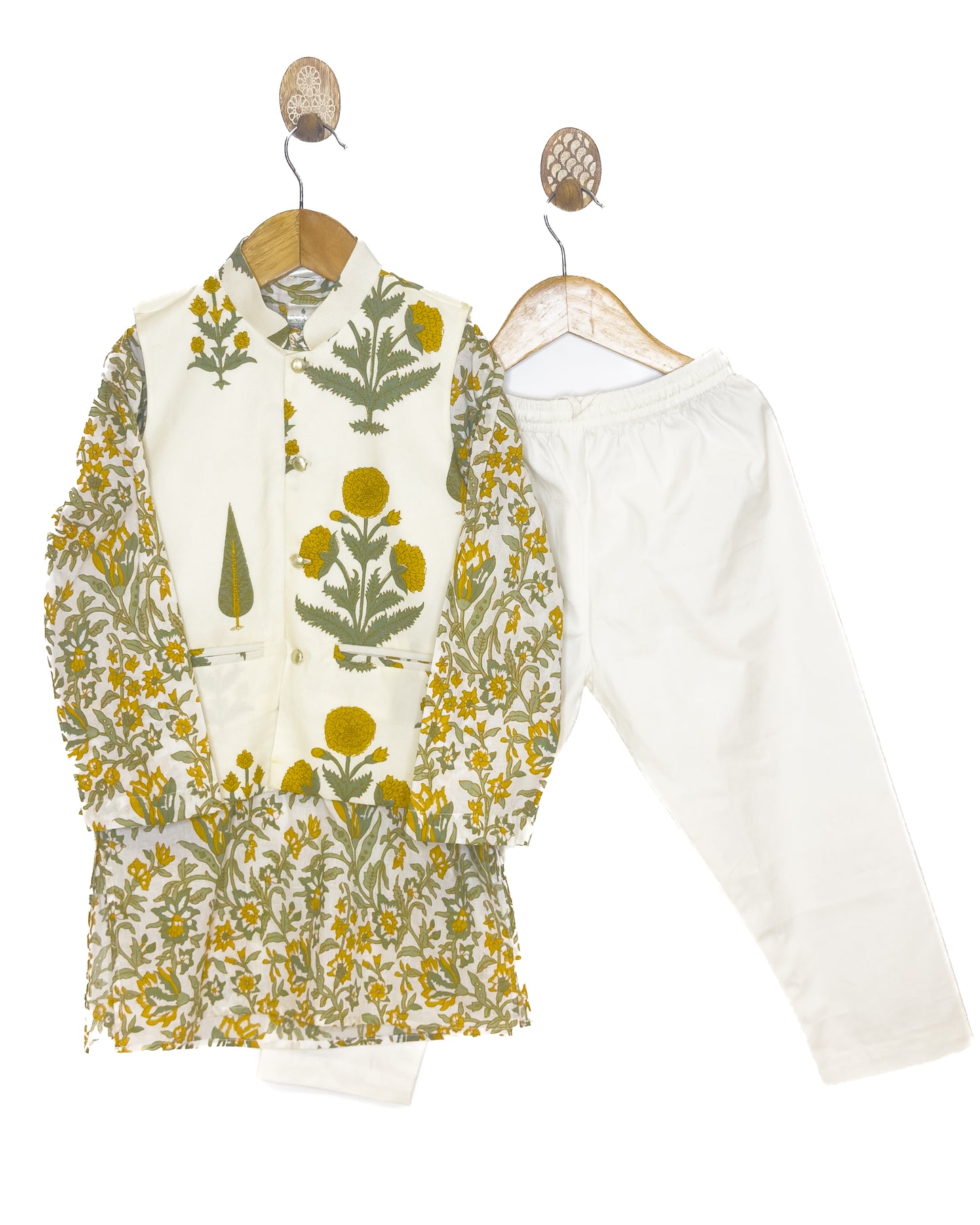 Off-White Floral Cotton Jacket Kurta Set