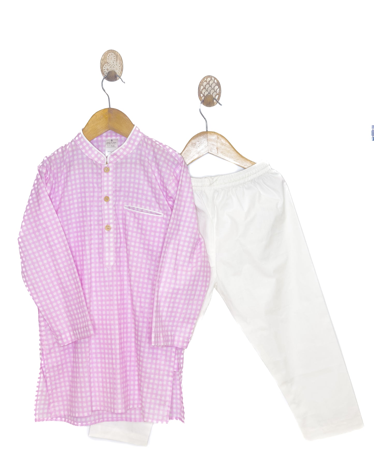Pink Check Cotton Kurta Set