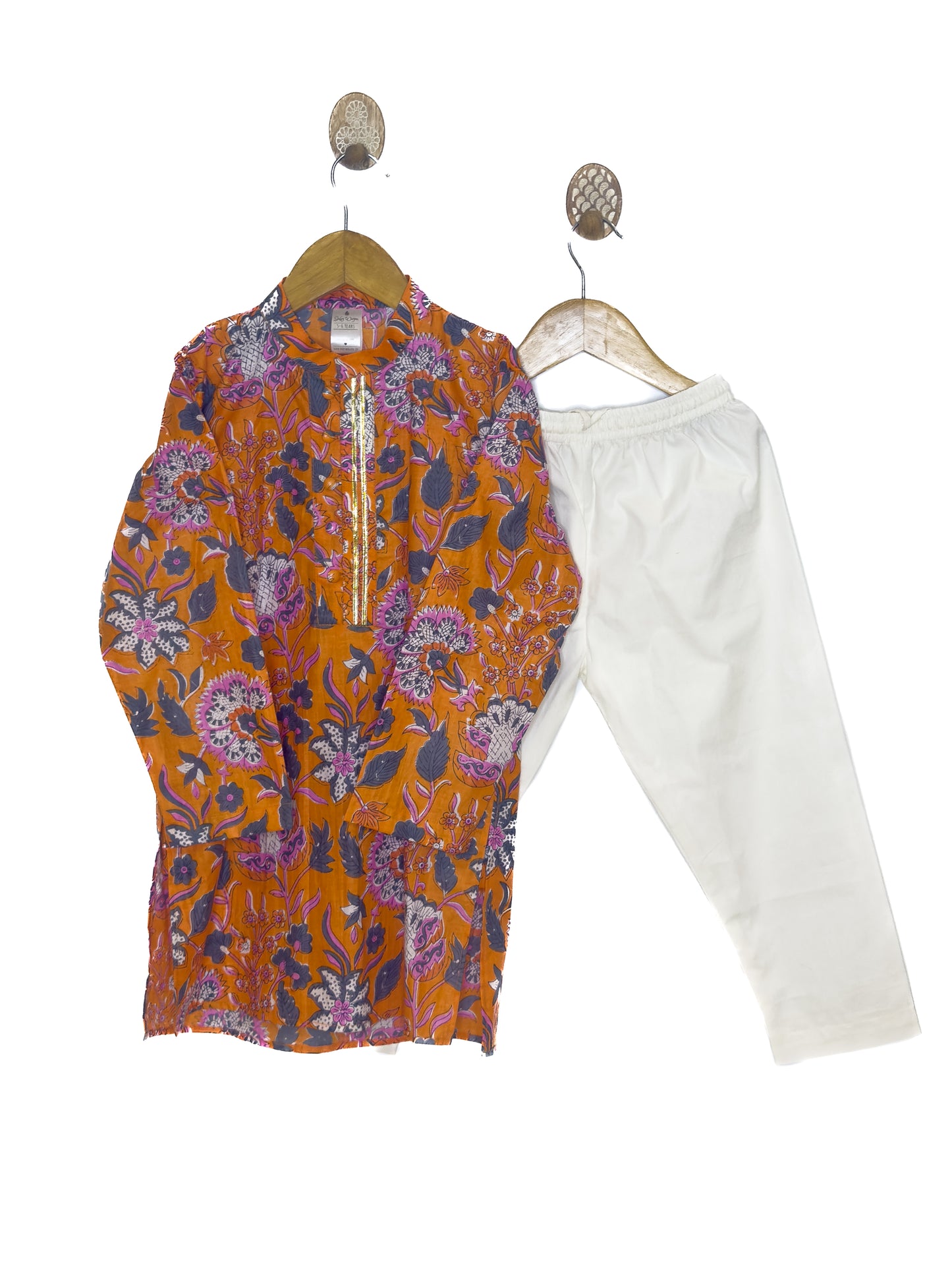 Orange Floral Cotton Kurta Set