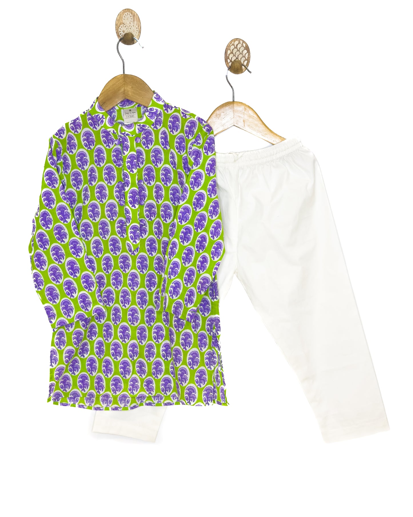 Green Purple Printed Cotton Kurta Set