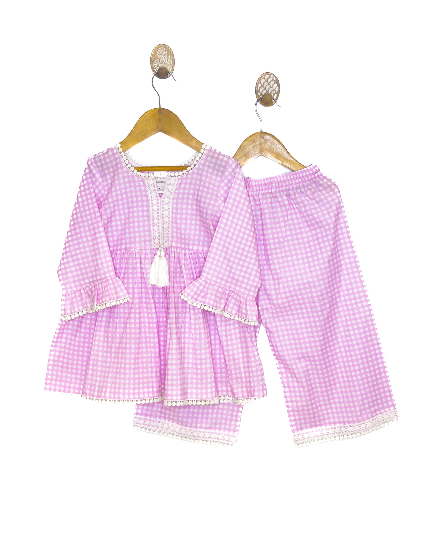 Pink Check Cotton Tunic Palazzo Set