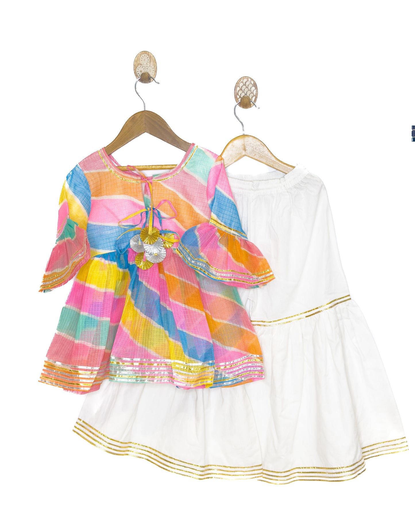 Multicolour Kota Doria Peplum Sharara Set