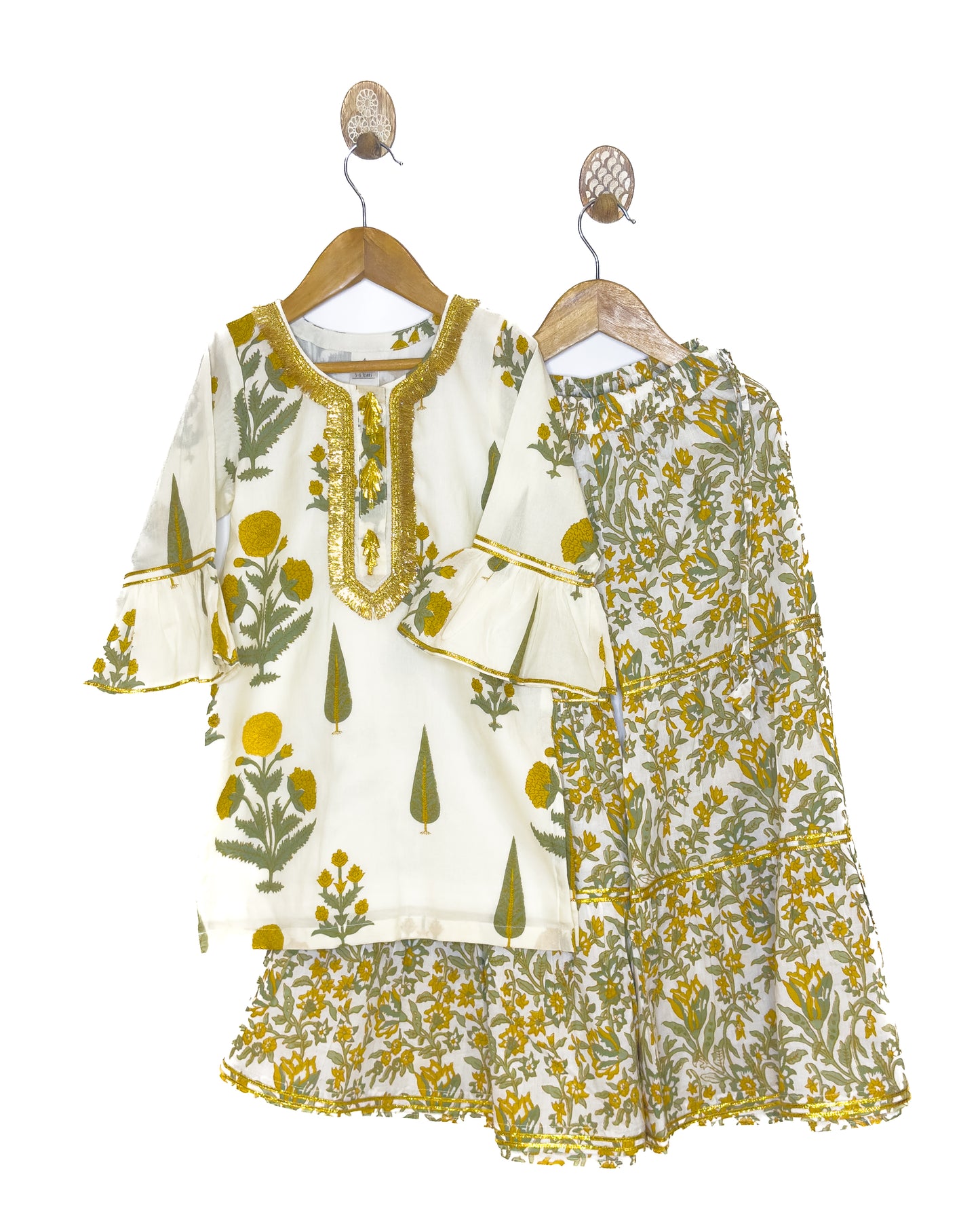 Off-White Jaipuri Floral Cotton Sharara Set with Dupatta