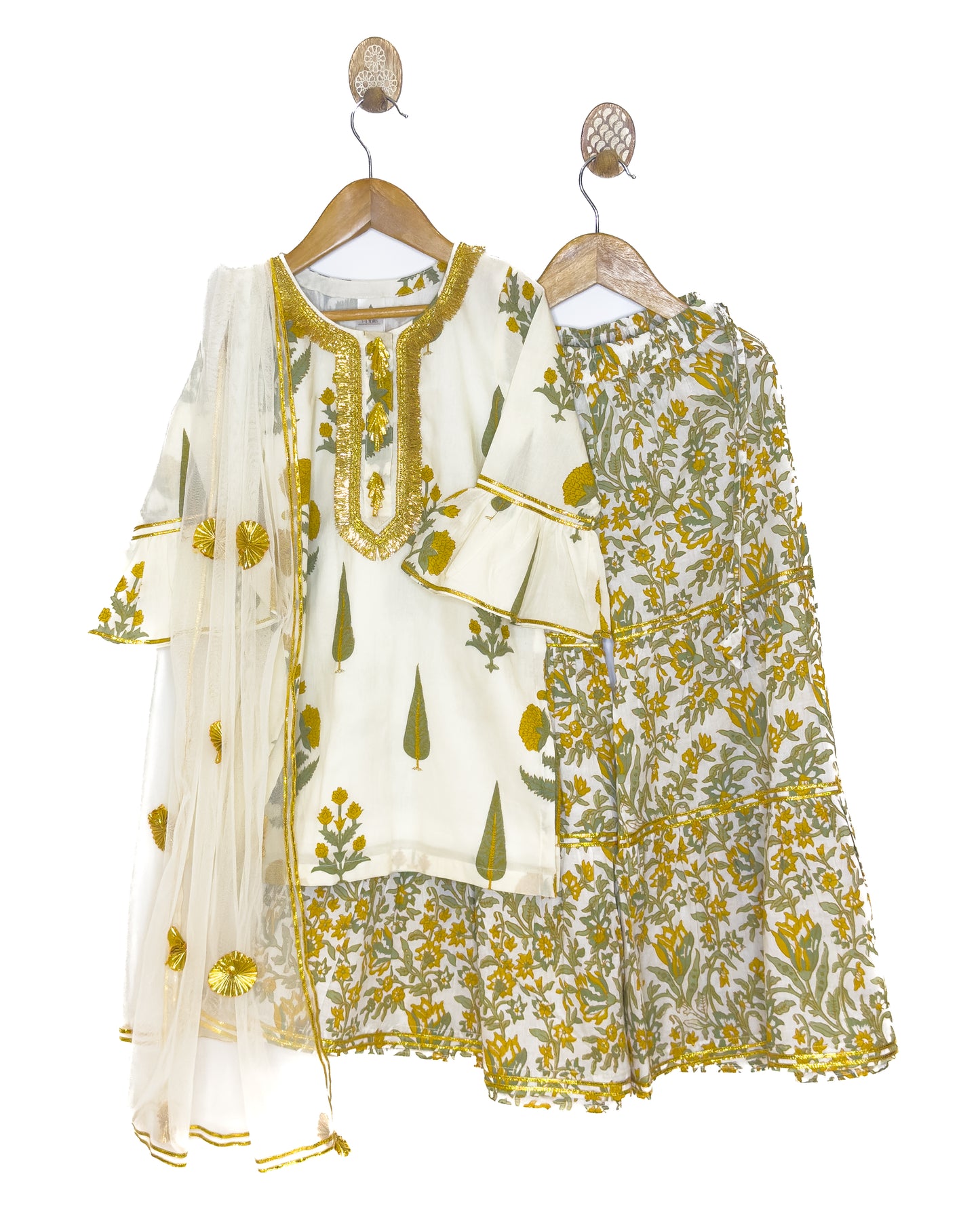 Off-White Jaipuri Floral Cotton Sharara Set with Dupatta