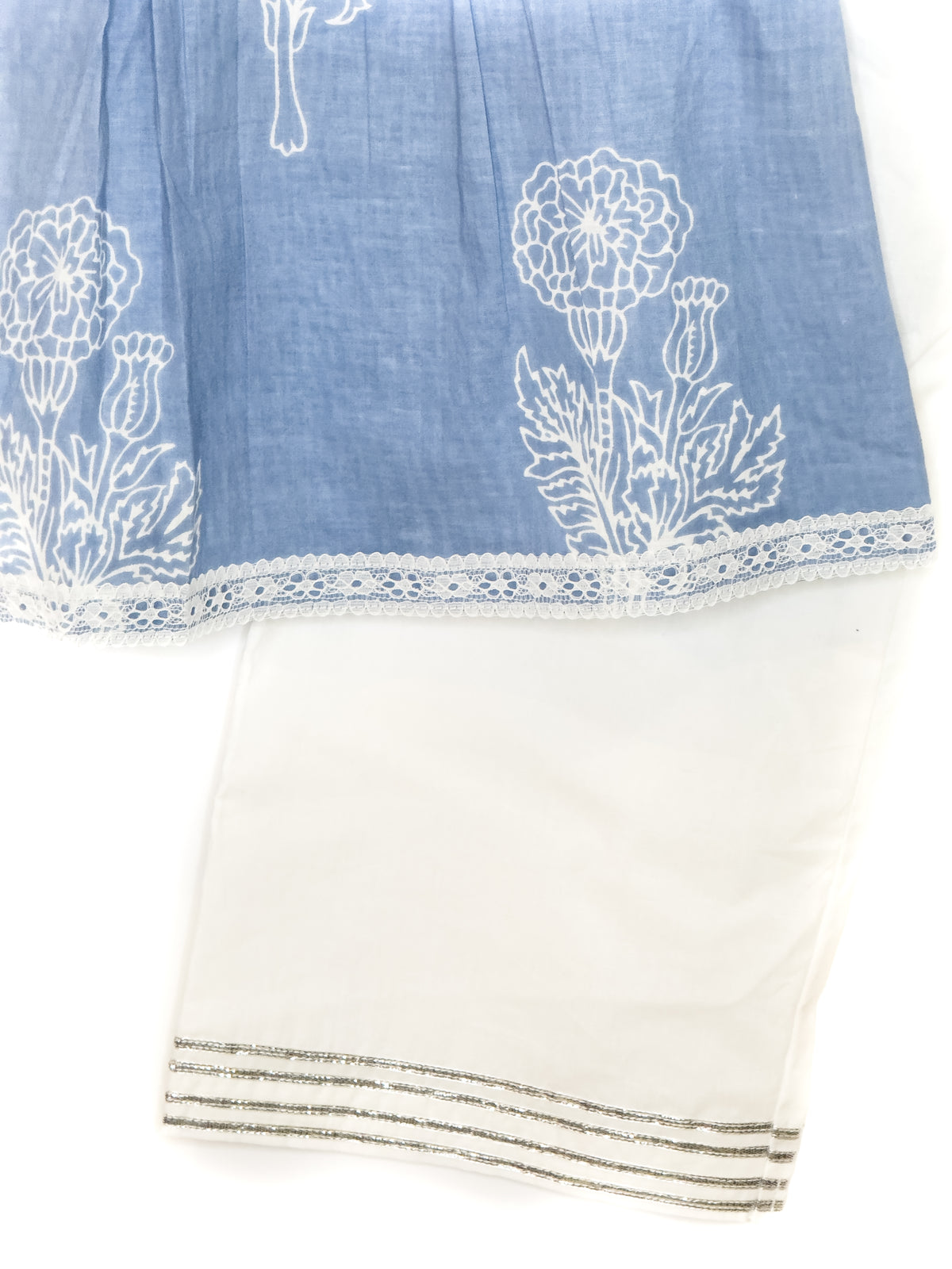 Blue Floral Cotton Tunic Palazzo Set