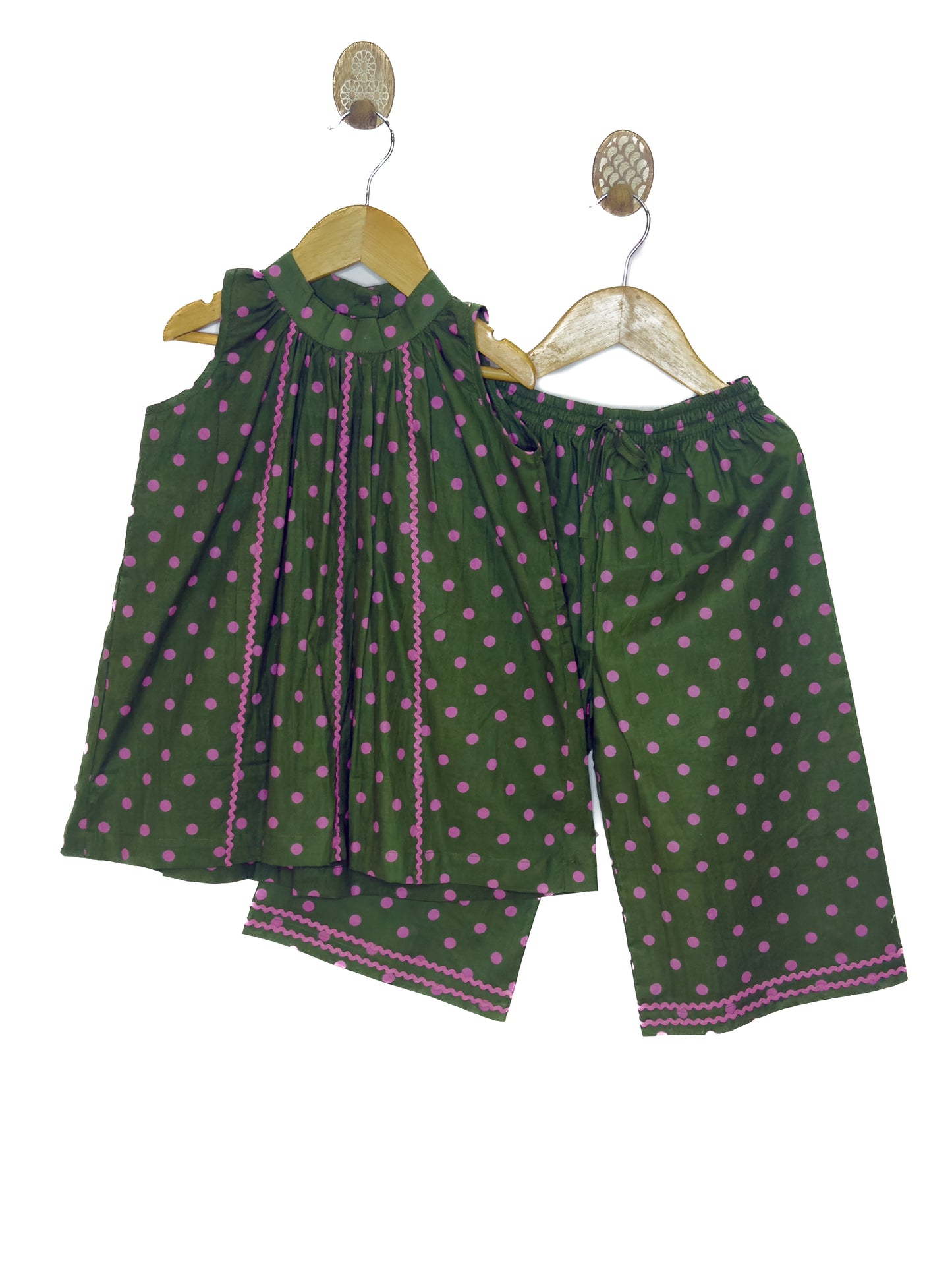 Green Pink Polka Dot Cotton Tunic Palazzo Set