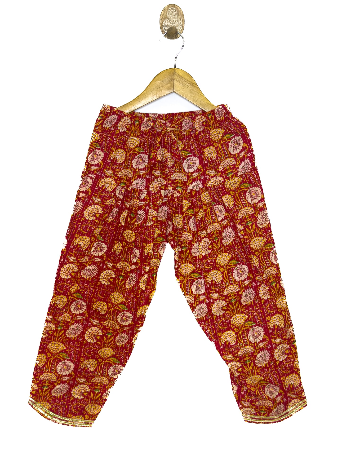 Red Floral Cotton Choga Salwar Set with Kantha Details