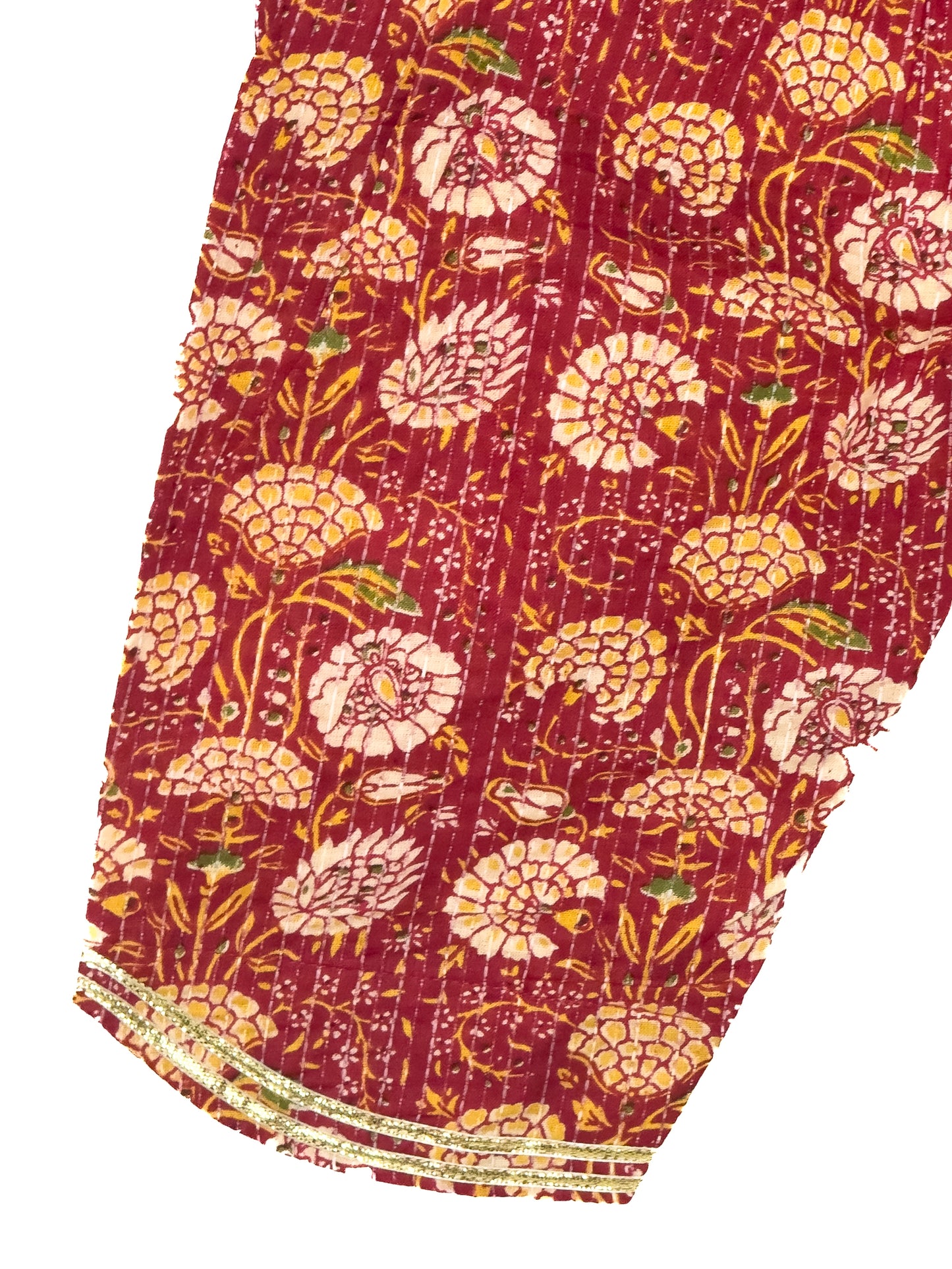 Red Floral Cotton Choga Salwar Set with Kantha Details