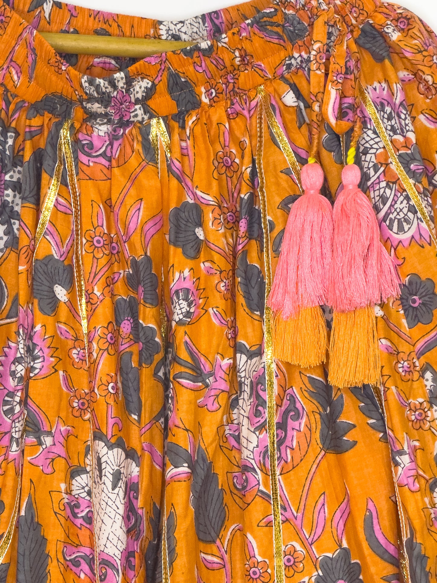 Orange Pink Floral Cotton Lehenga Set with Dupatta