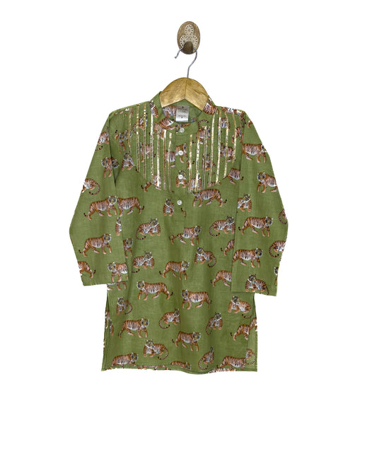 Green Sher Cotton Kurta Set