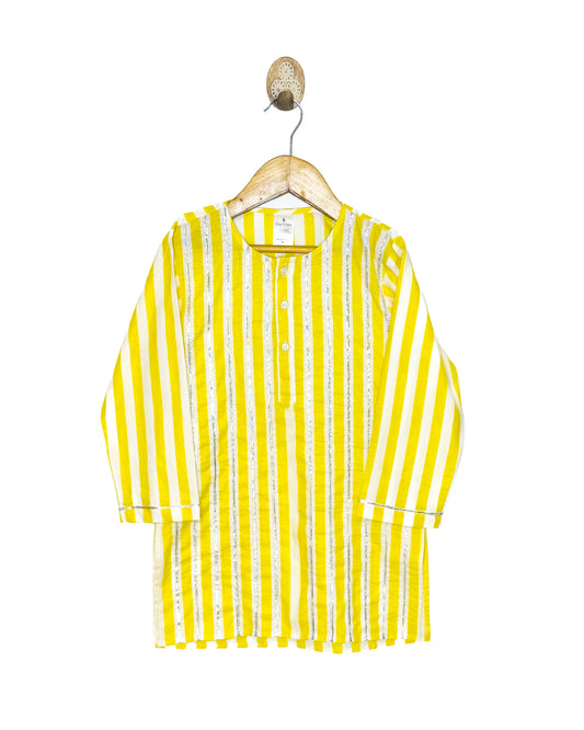 Yellow & White Stripe Cotton Kurta Set