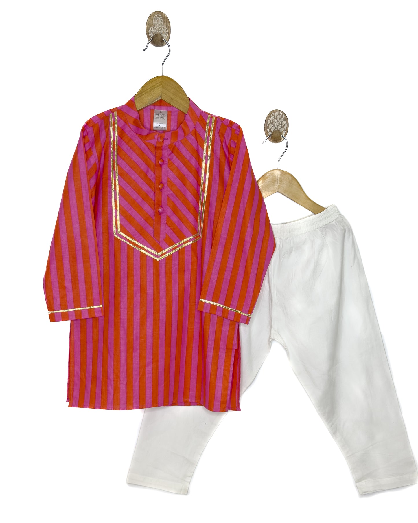 Pink and Orange Stripe Cotton Kurta Set