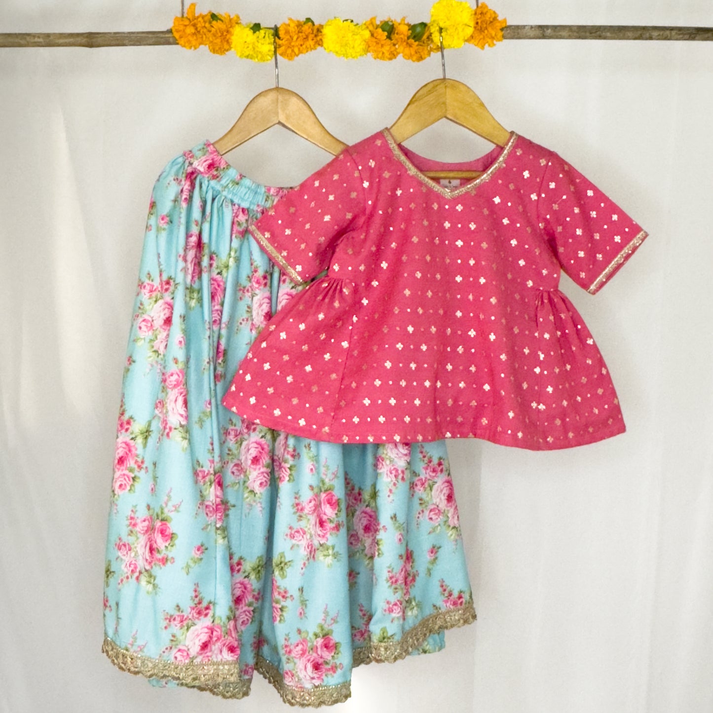 Sanjana- blue and pink floral lehenga set