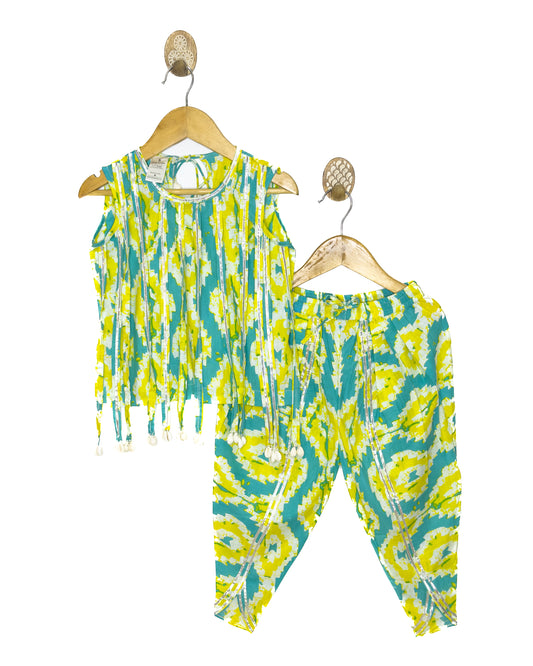 Abstract Print Dhoti Set with Shell Detailing