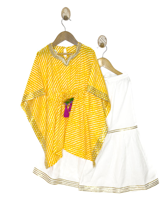 Yellow Lehariya Kaftan Gharara Set