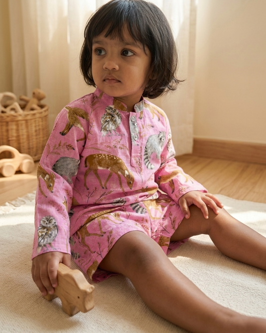 Wild Animal Mandarin Collar Shorts Set
