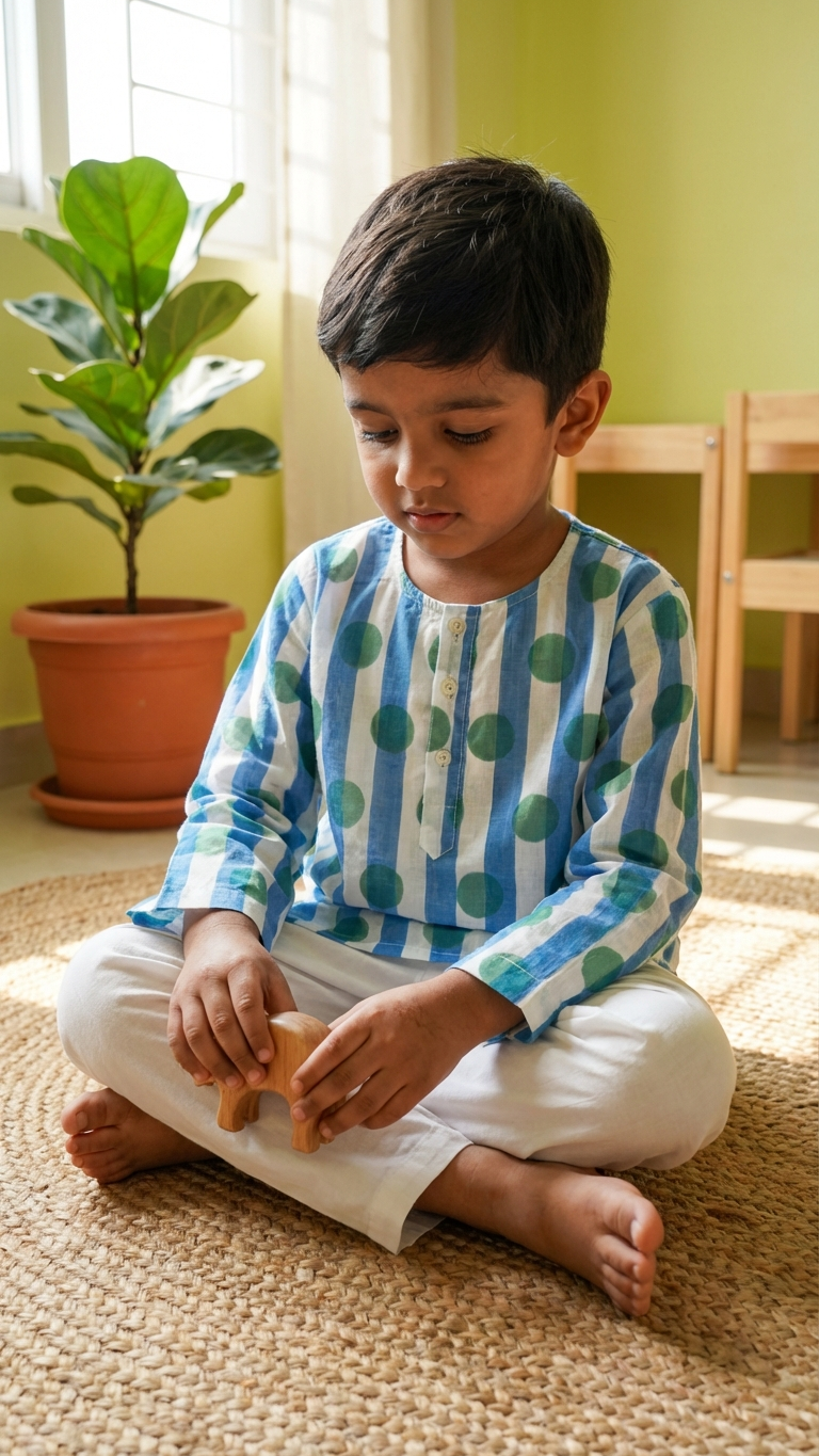 Blue Stripe Green Polka Dot Set