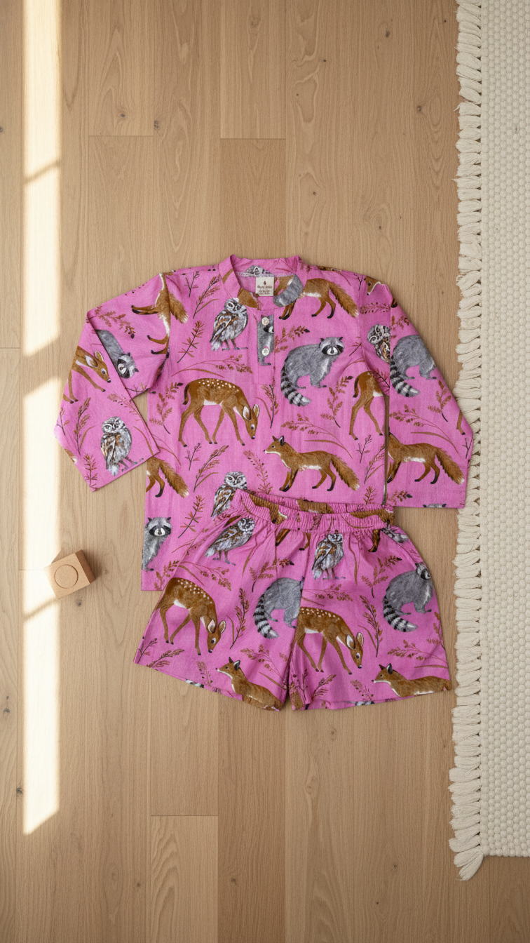 Wild Animal Mandarin Collar Shorts Set