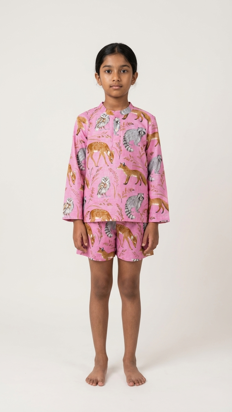 Wild Animal Mandarin Collar Shorts Set