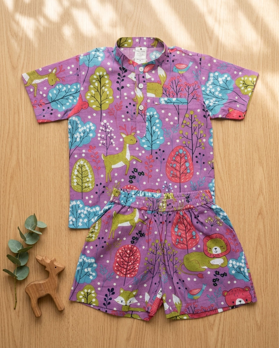 Purple Forest Club Shorts Set